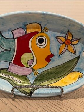 Hand-Painted Fish Ceramic Bowl - Yellow & Red
